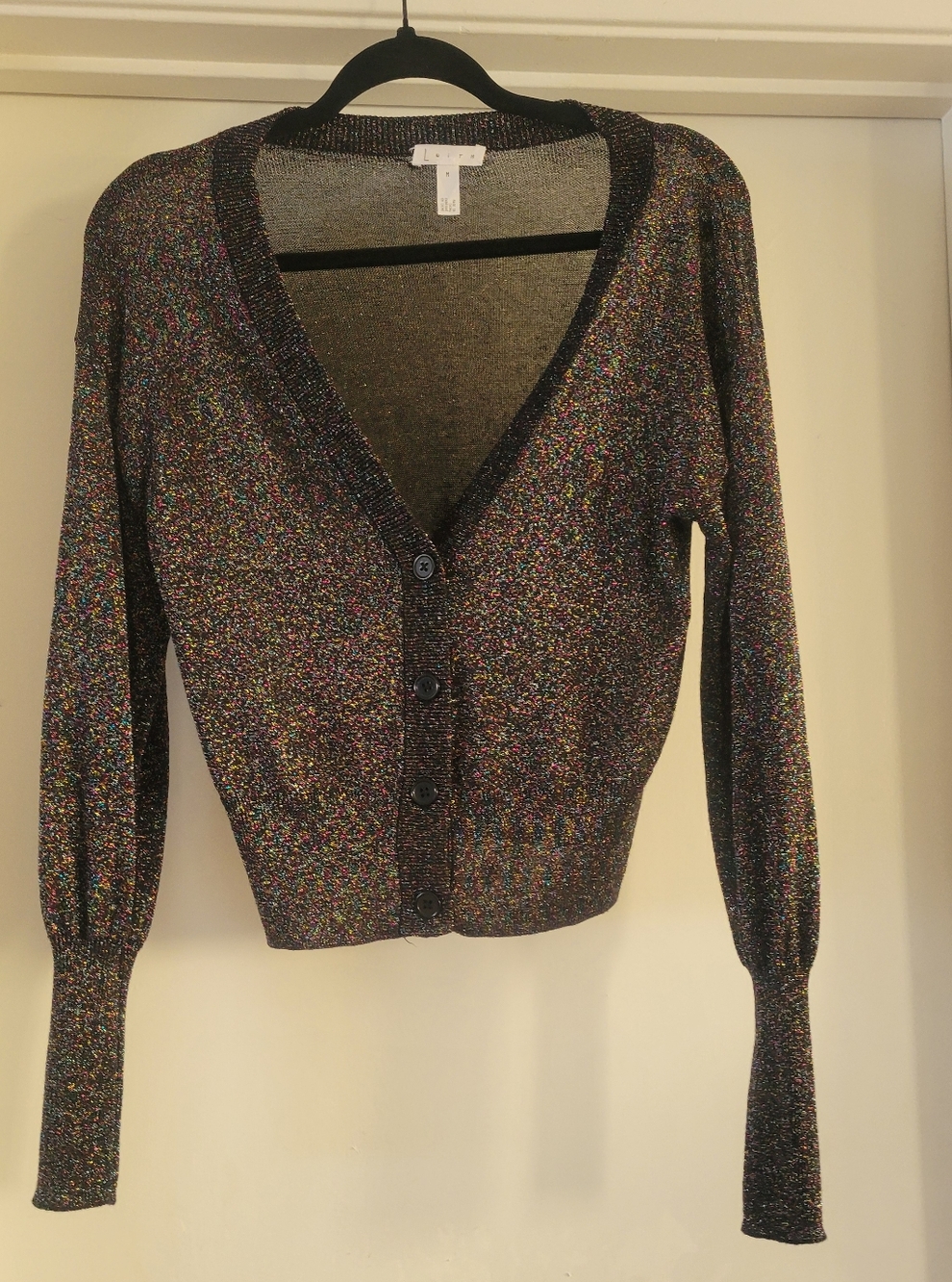 Leith Rainbow Metallic Glitter Cardigan V Neck Button Front Size M